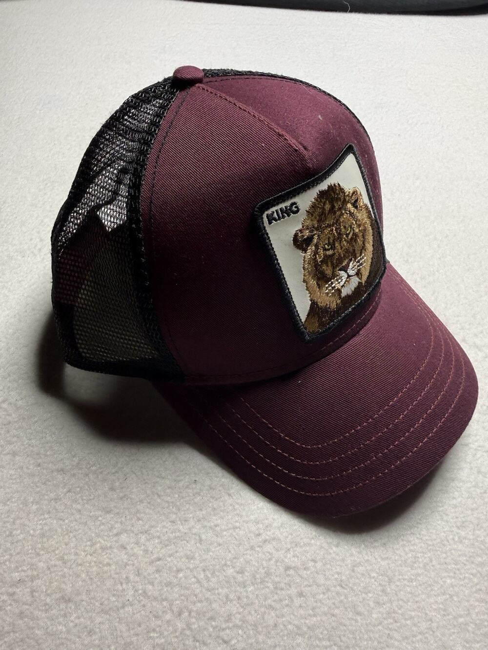 Goorin Bros The Farm King Lion Animal Trucker Hat- Maroon/Black SnapBack
